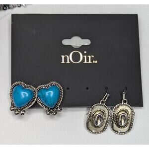 Turquoise Silver Cowboy Hat Heart Earrings